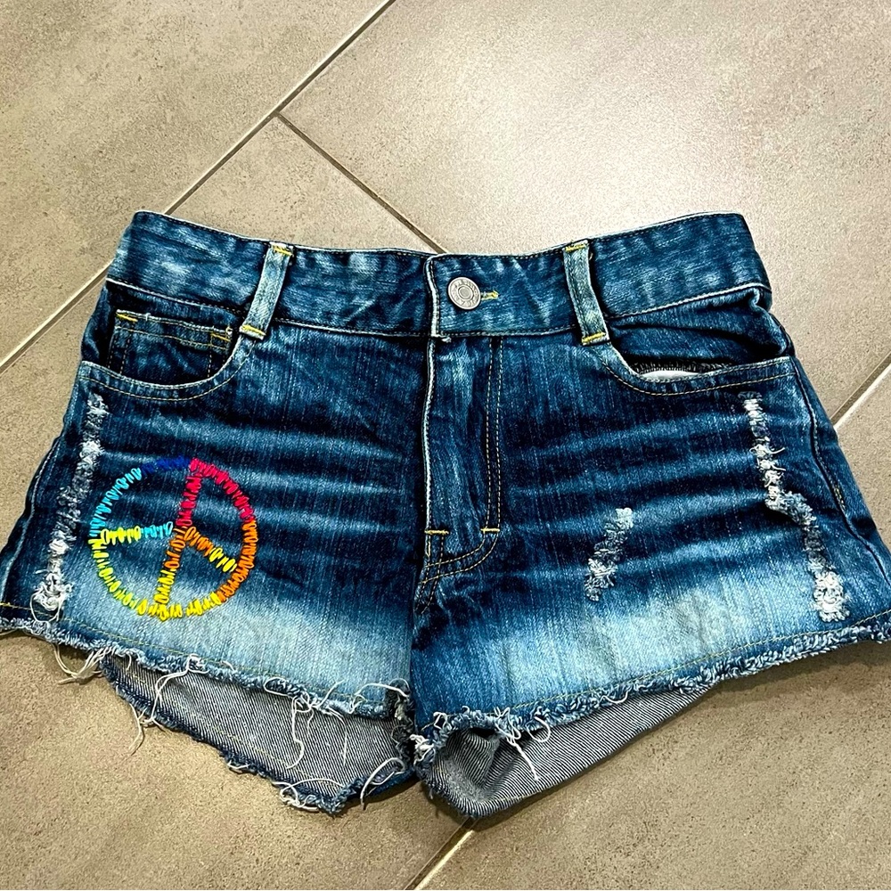 Flowers By Zoe denim peace sign shorts